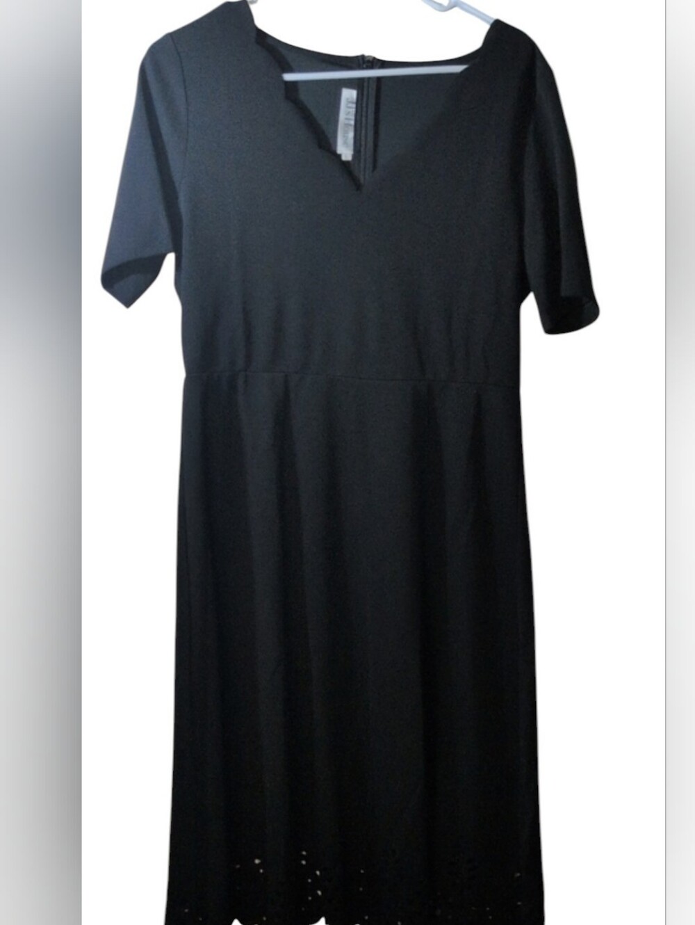 JJs House Black Midi Dress with Scalloped Cut Out Hem, And Scalloped Neckline